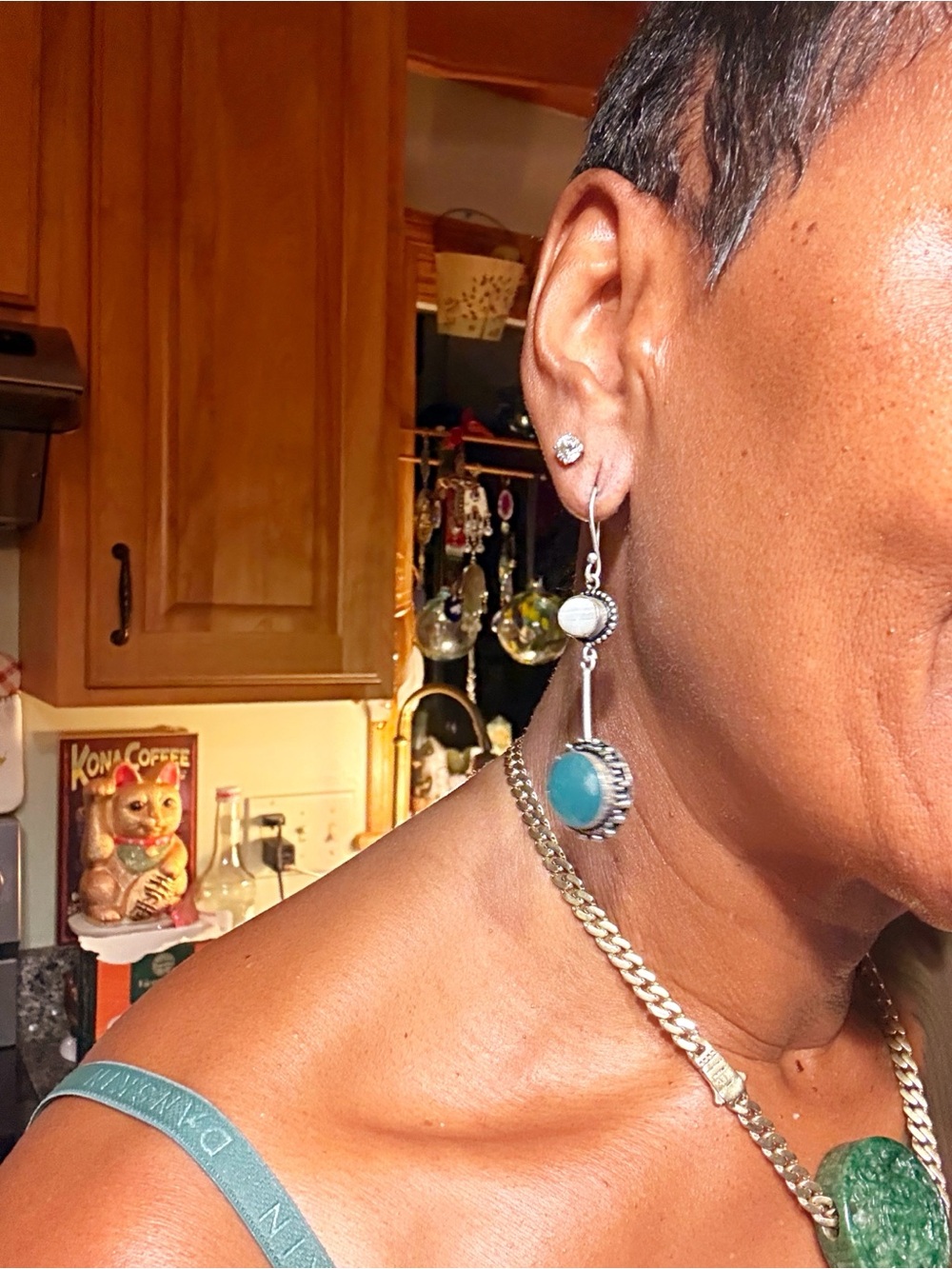 Sterling Silver Dangle Earrings with Turquoise Accent